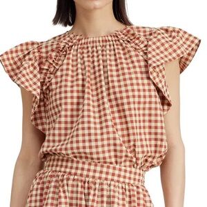 En Saison Gingham Ruffle Sleeve Top